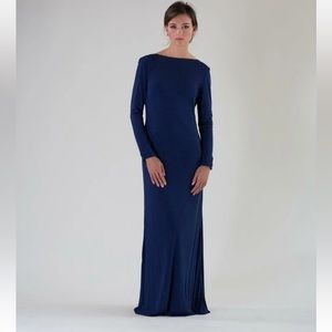 Gown , Kelly Faetinini , Drape back , sz 8 , Color- Navy blue